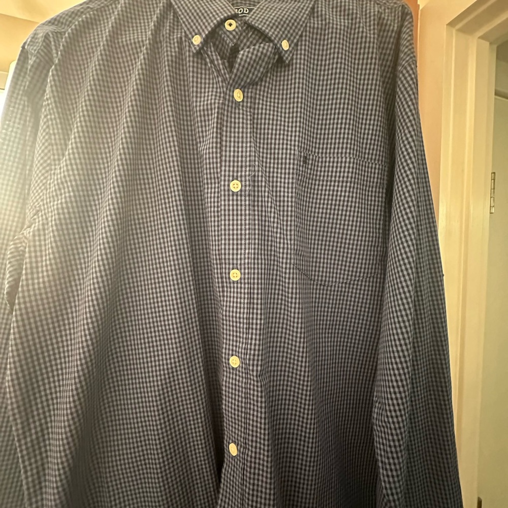Izod Navy and White Gingham Button Down Shirt